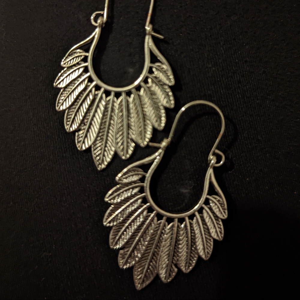 Antique Silver feather Design Earrings